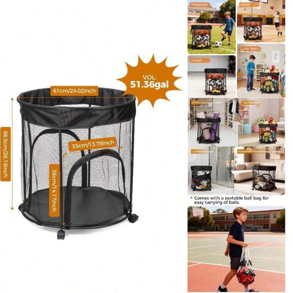 51.36 Gallon Ball Storage Cart - Sports Equipment Garage Organizer ulasan dan harga