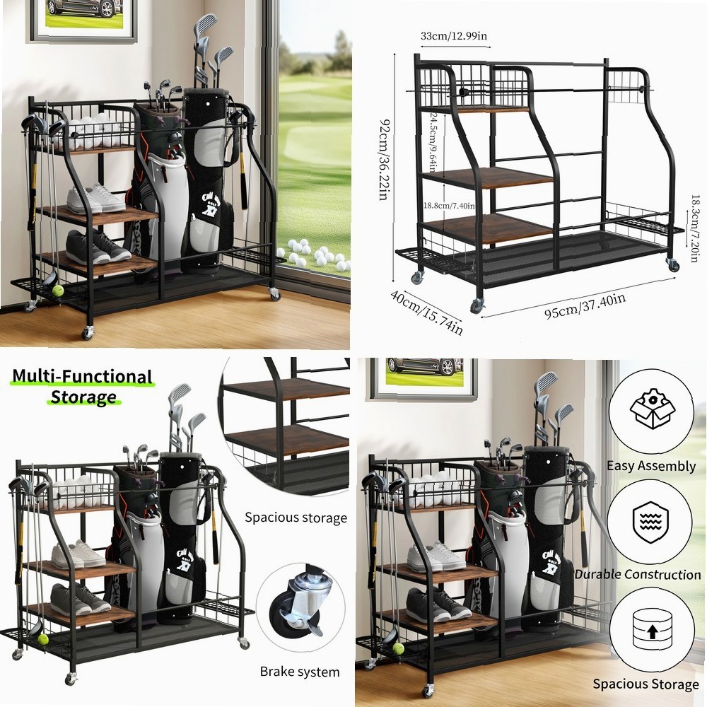 Mobile Golf Bag Rack with Whee - Sports Equipment Bag With Wheels ulasan dan harga